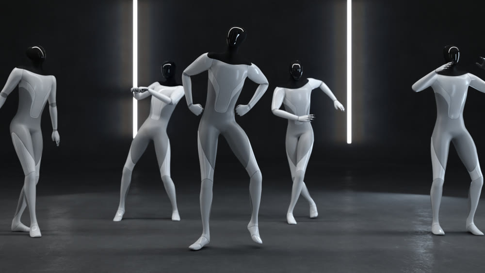 Party at the robots. Dancing together. 3d illustration