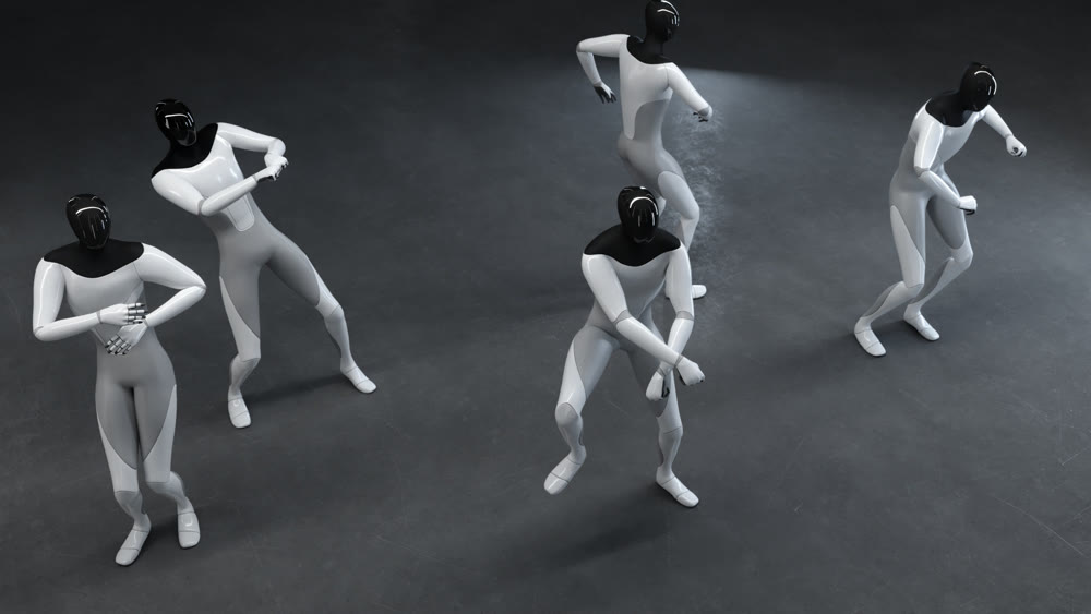 Party at the robots. Dancing together. 3d illustration