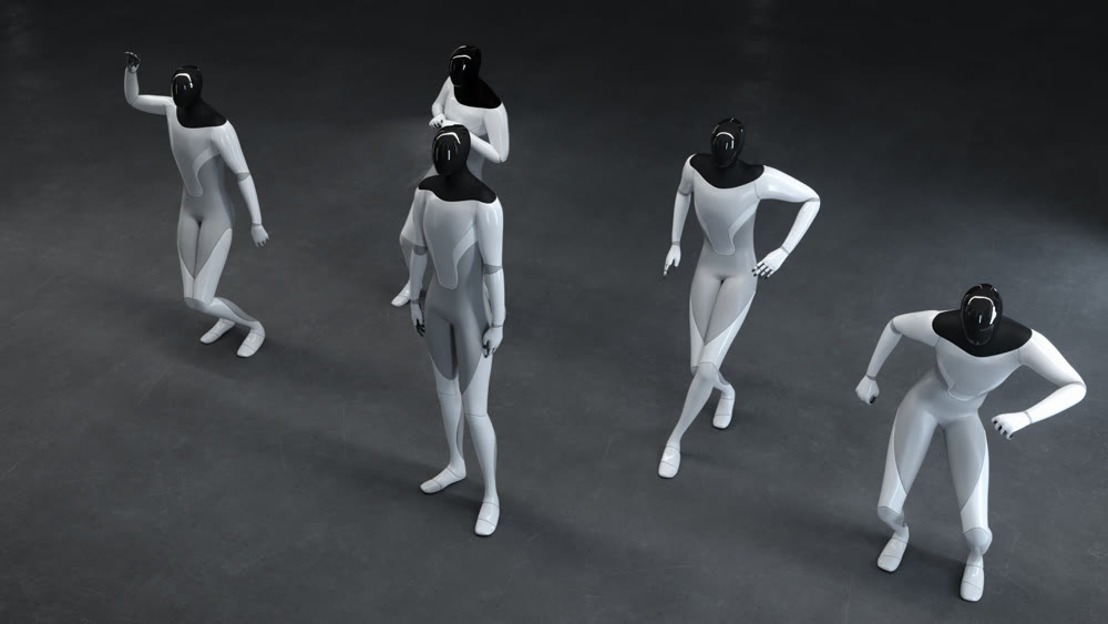 Party at the robots. Dancing together. 3d illustration
