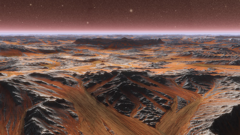 Mars Planet Surface With Dust Blowing. 3d illustration