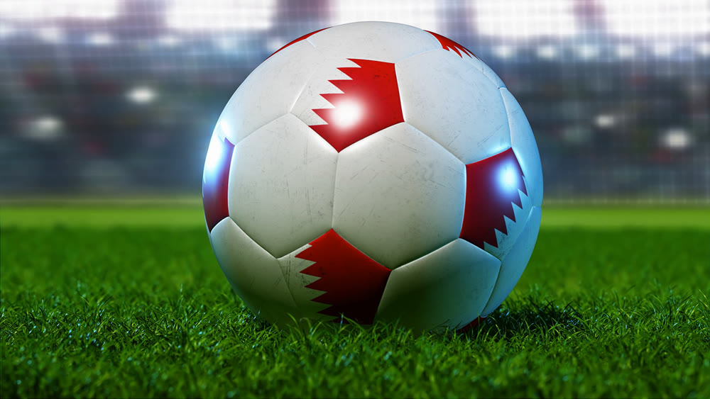 The soccer ball stands on the green lawn, but against the background of the floodlights and stands of the stadium. 3D illustration.