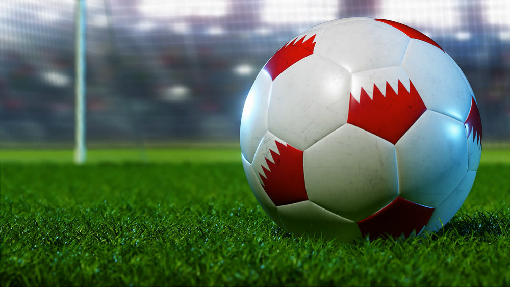 The soccer ball stands on the green lawn, but against the background of the floodlights and stands of the stadium. 3D illustration.