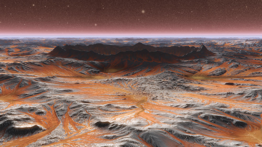 Mars Planet Surface With Dust Blowing. 3d illustration