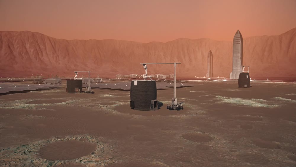 colony on mars building construction of sand 3d printer 3d animation