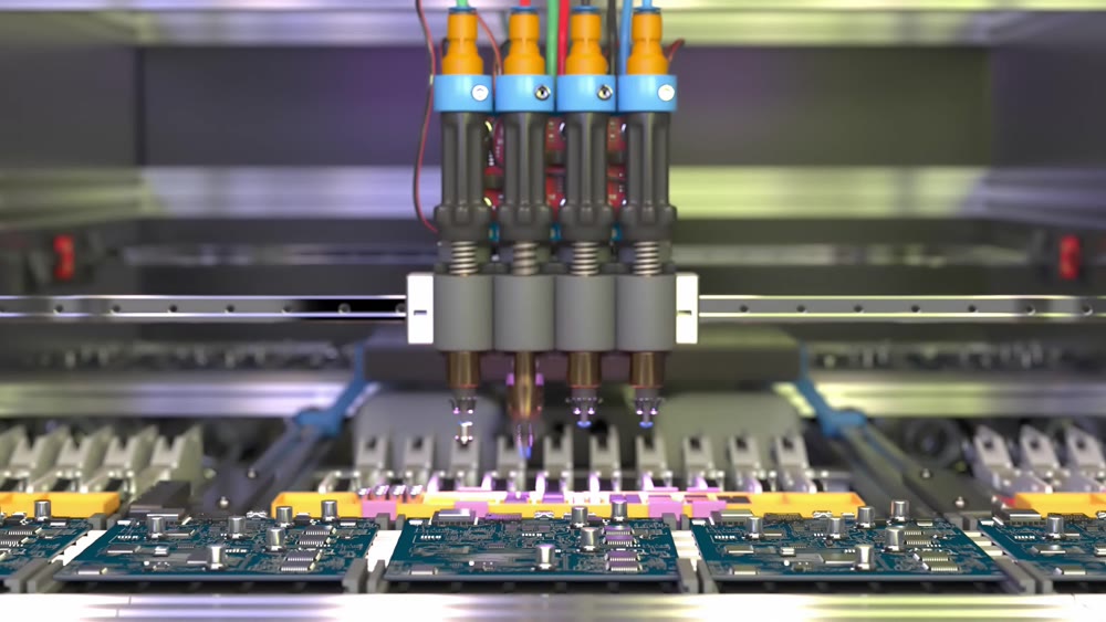 Conveyor for the production of processors and motherboards at the factory 4k footage