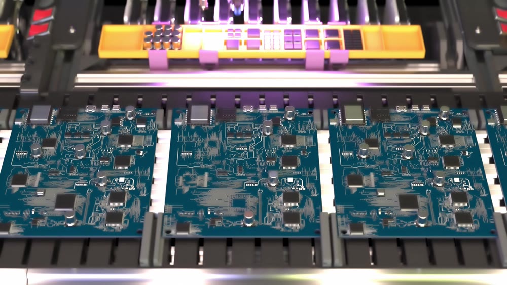 Conveyor for the production of processors and motherboards at the factory 4k footage