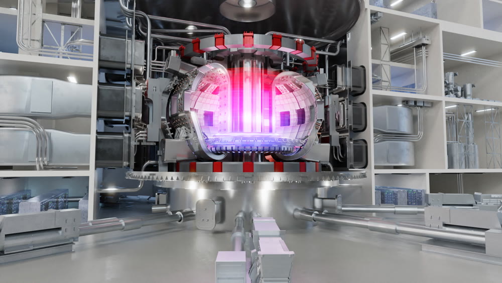ITER Tokamak fusion reactor with internal communications and plasma inside