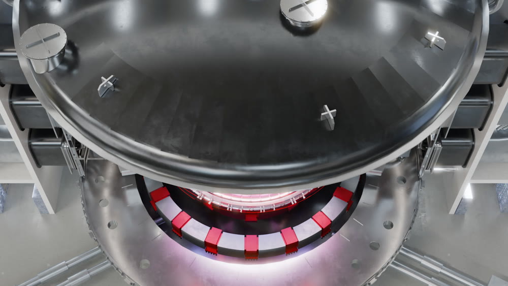 ITER Tokamak nuclear reactor with internal communications and plasma inside