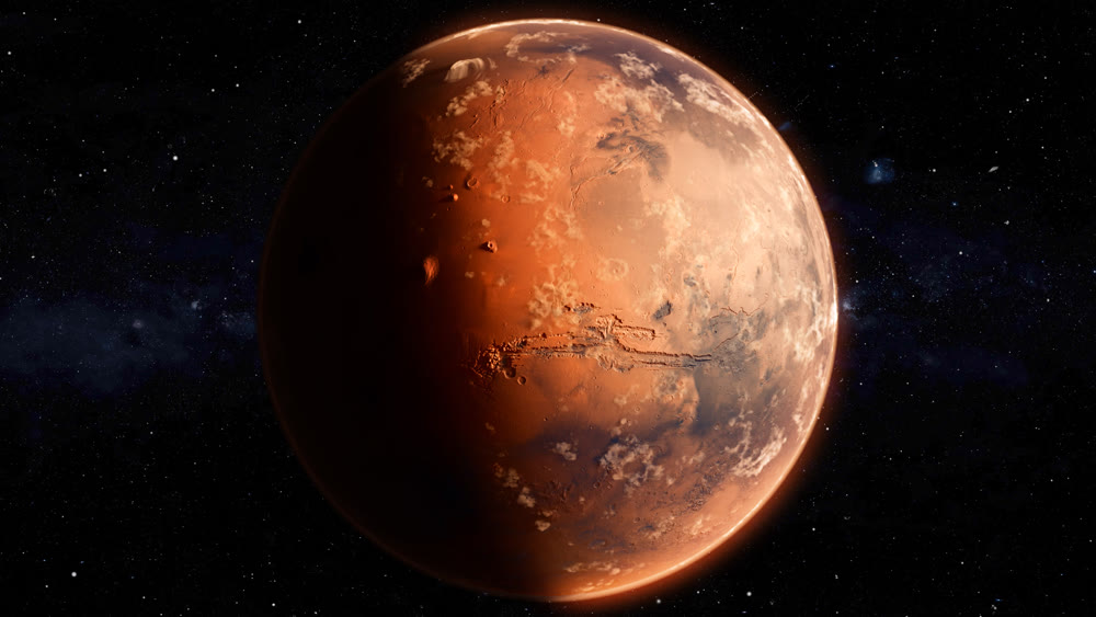 Orbiting Planet Mars. High quality 3d illustration
