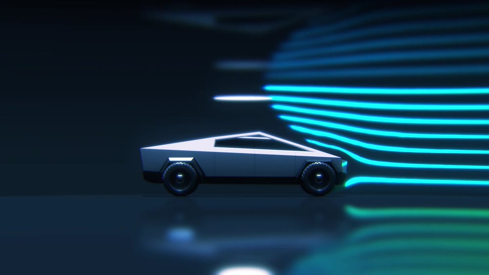 Concept car aerodynamics test in wind tunnel, side view 3d rendering