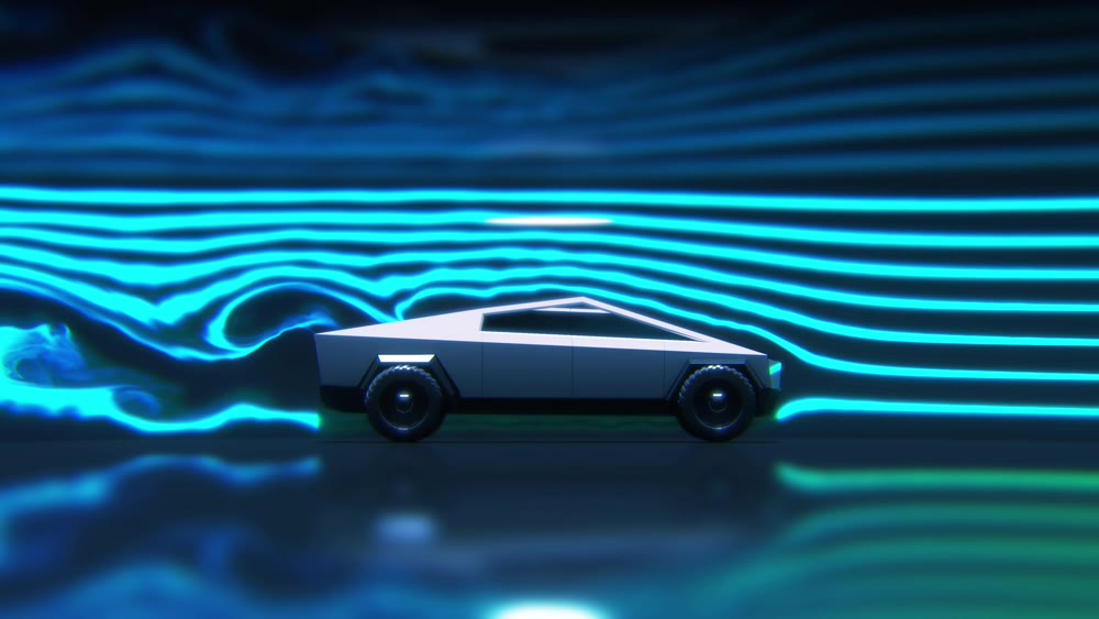 Concept car aerodynamics test in wind tunnel, side view 3d rendering