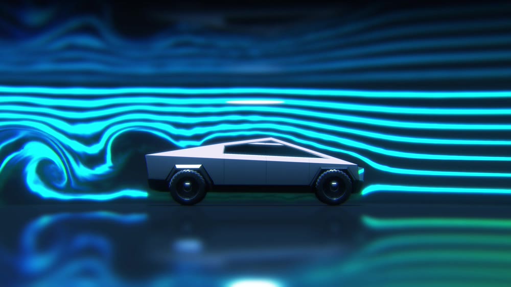 Concept car aerodynamics test in wind tunnel, side view 3d rendering